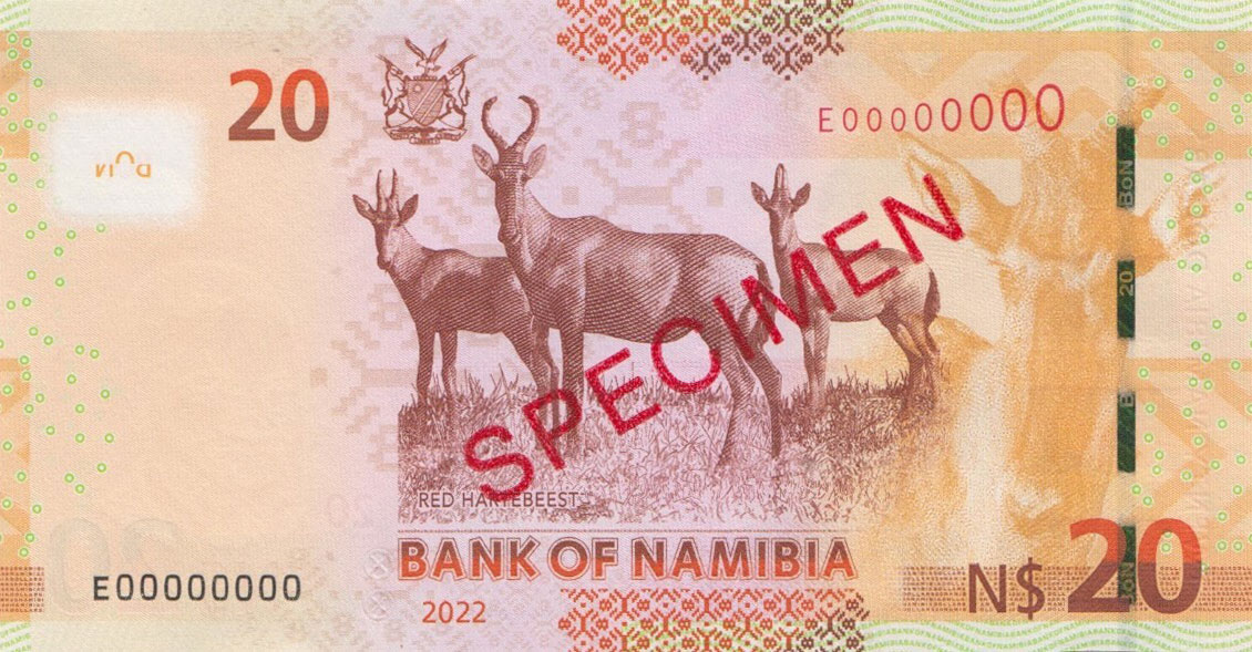 Back of Namibia p17s3: 20 Namibia Dollars from 2022