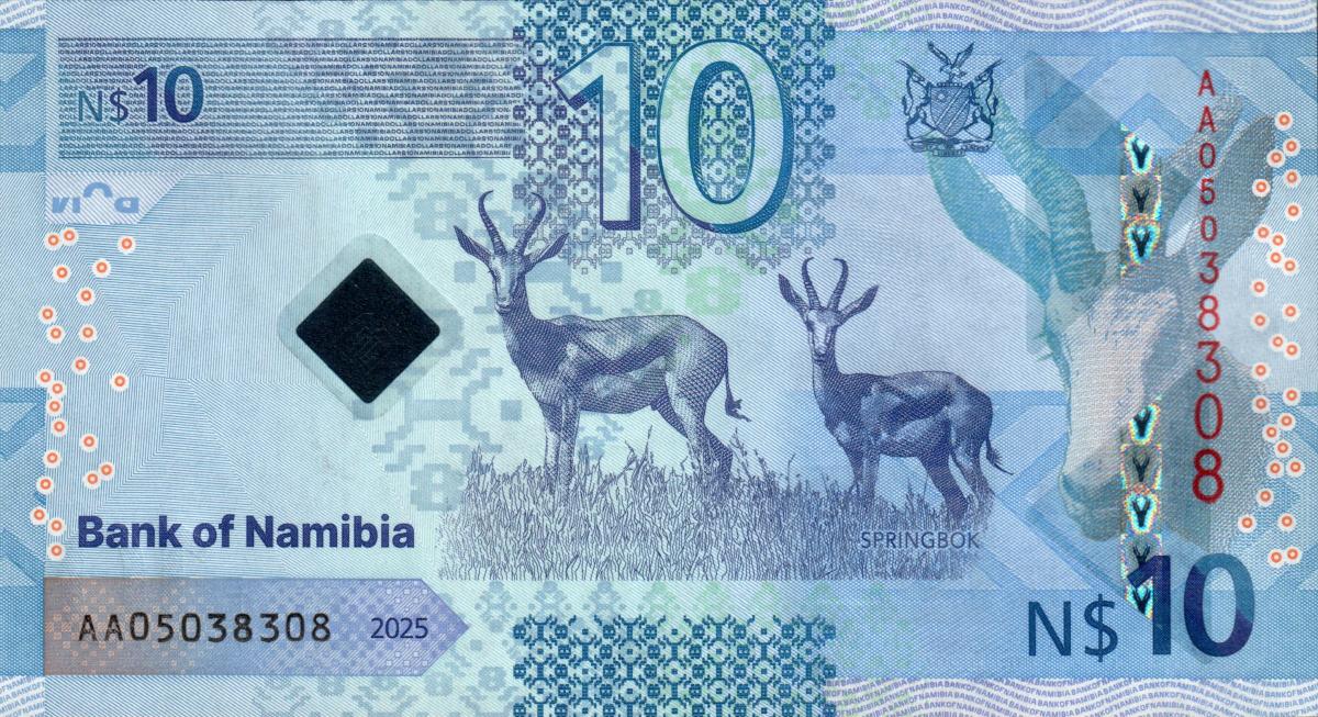 Back of Namibia p20: 10 Namibia Dollars from 2025