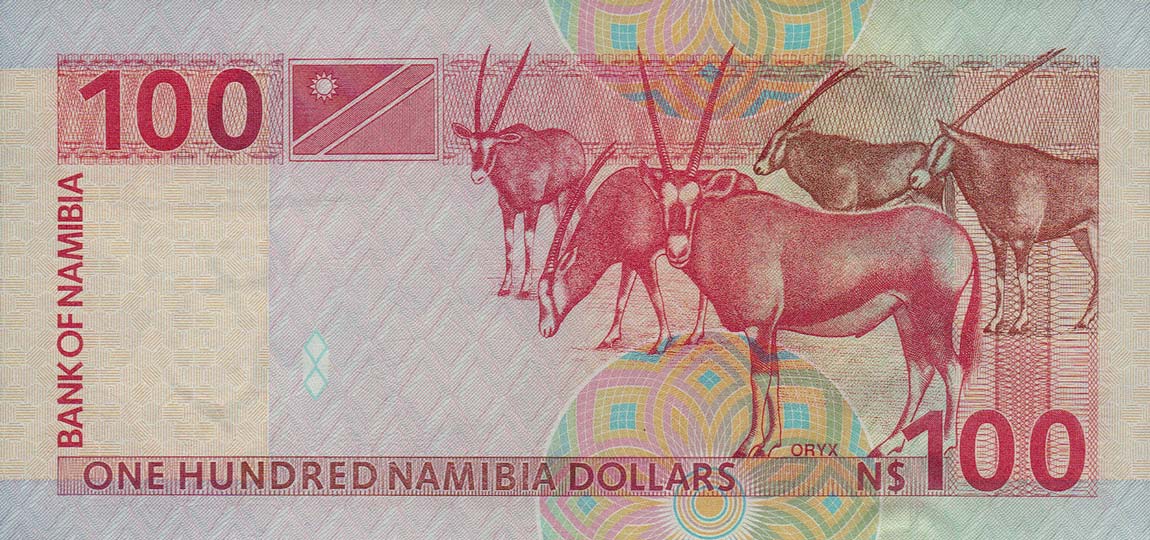 Back of Namibia p9a: 100 Namibia Dollars from 1999