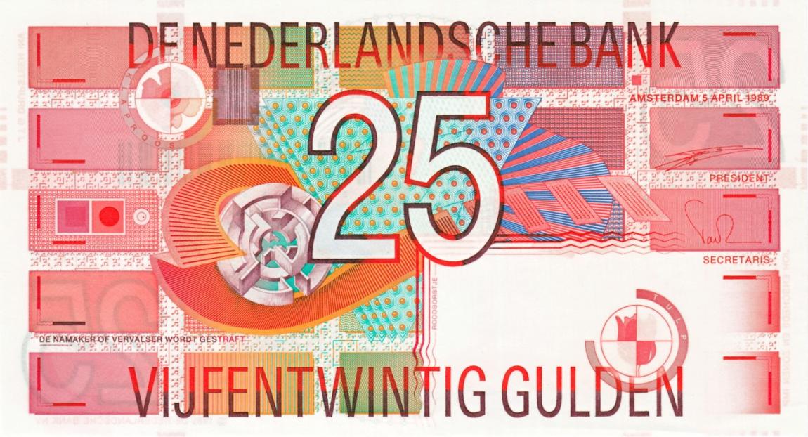Front of Netherlands p100: 25 Gulden from 1989