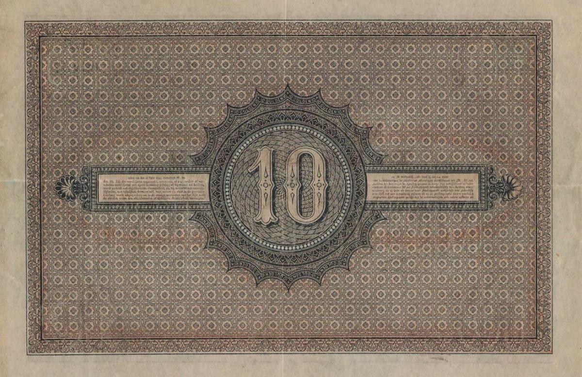 Back of Netherlands p1: 10 Gulden from 1878
