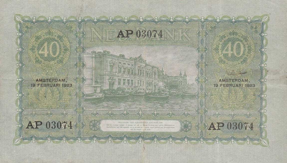 Back of Netherlands p37: 40 Gulden from 1923