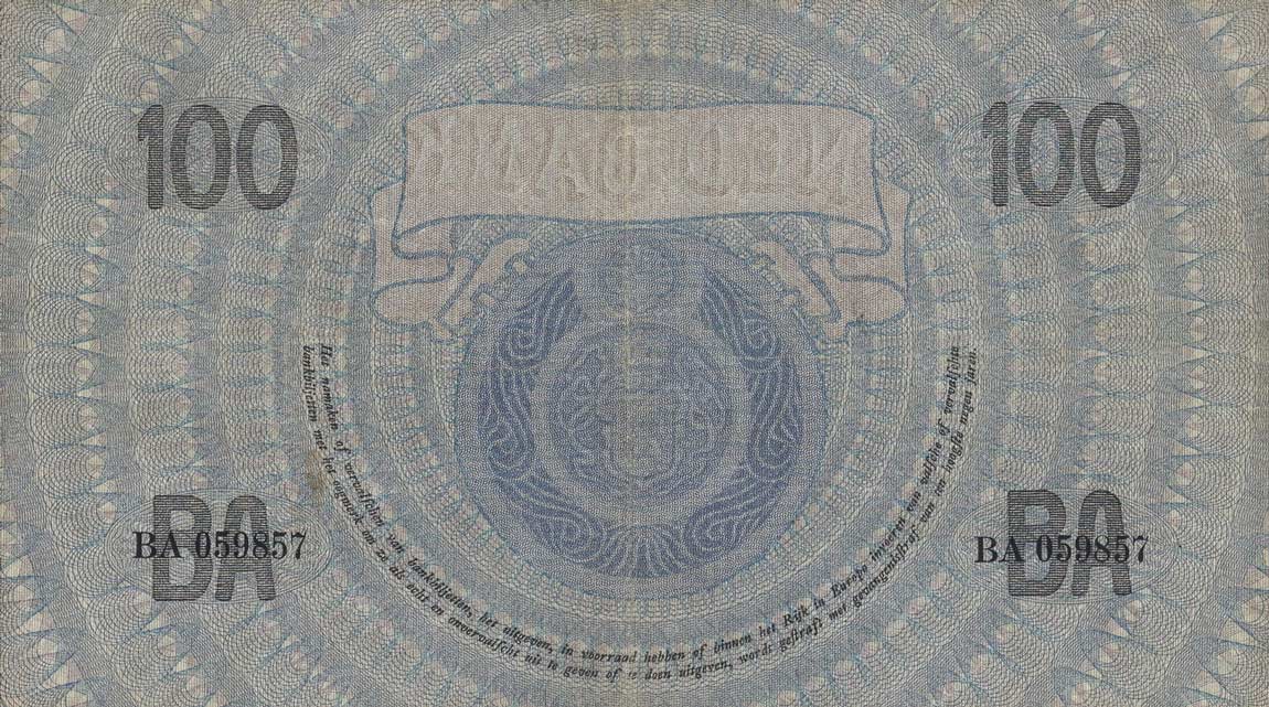 Back of Netherlands p39c: 100 Gulden from 1926