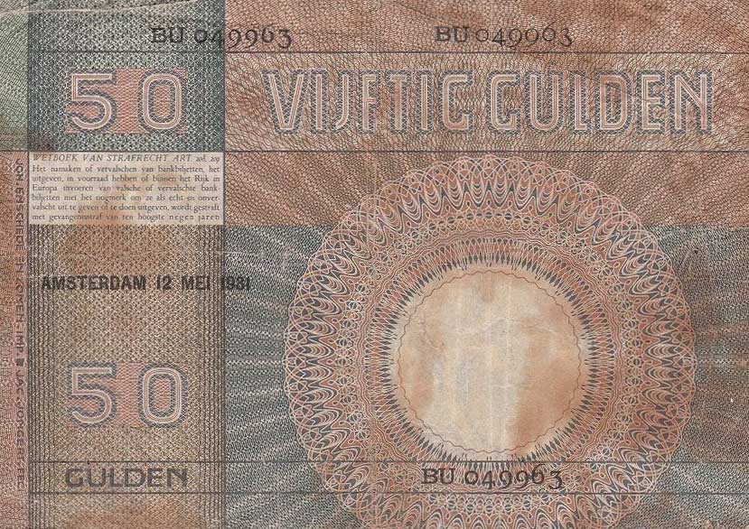 Back of Netherlands p47: 50 Gulden from 1929