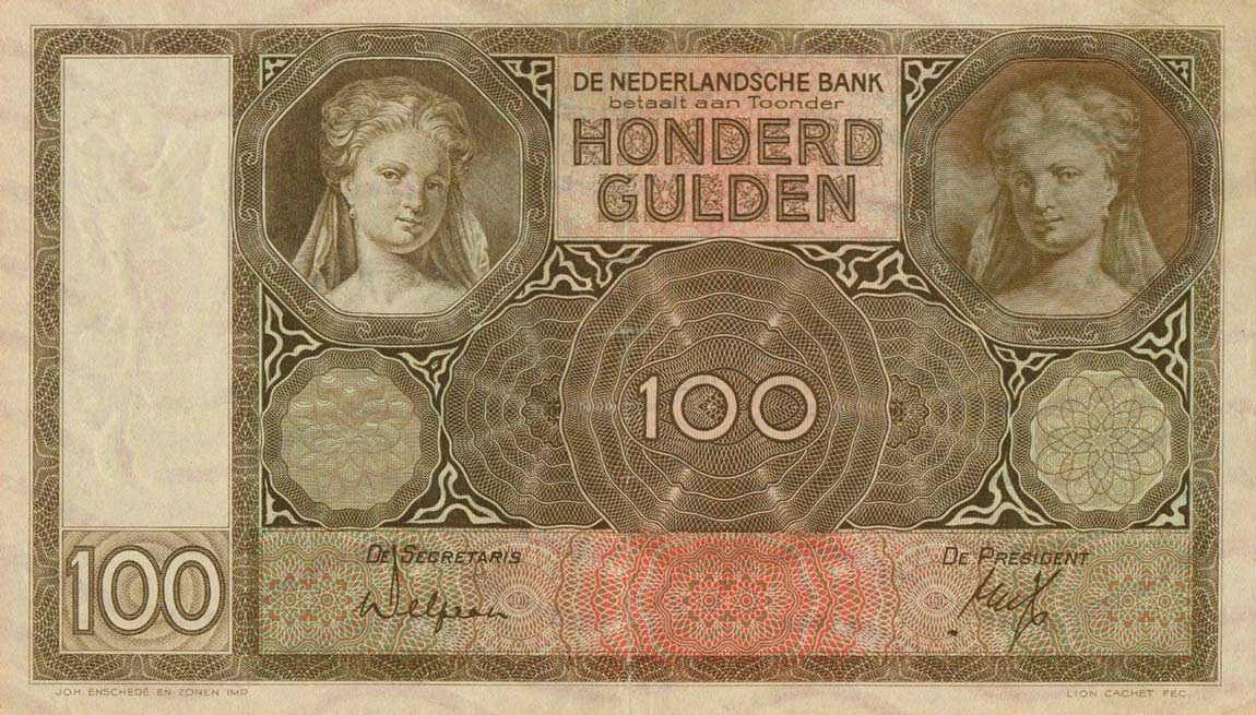 Front of Netherlands p51a: 100 Gulden from 1930