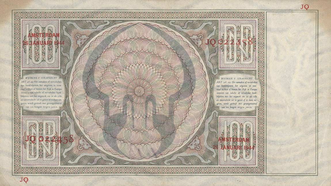 Back of Netherlands p51c: 100 Gulden from 1942