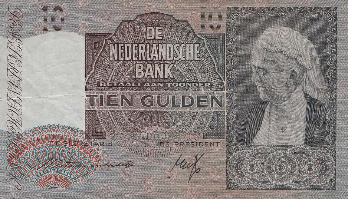 Front of Netherlands p53: 10 Gulden from 1940