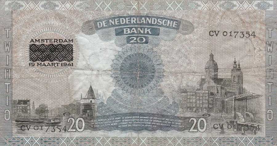 Back of Netherlands p55: 20 Gulden from 1941