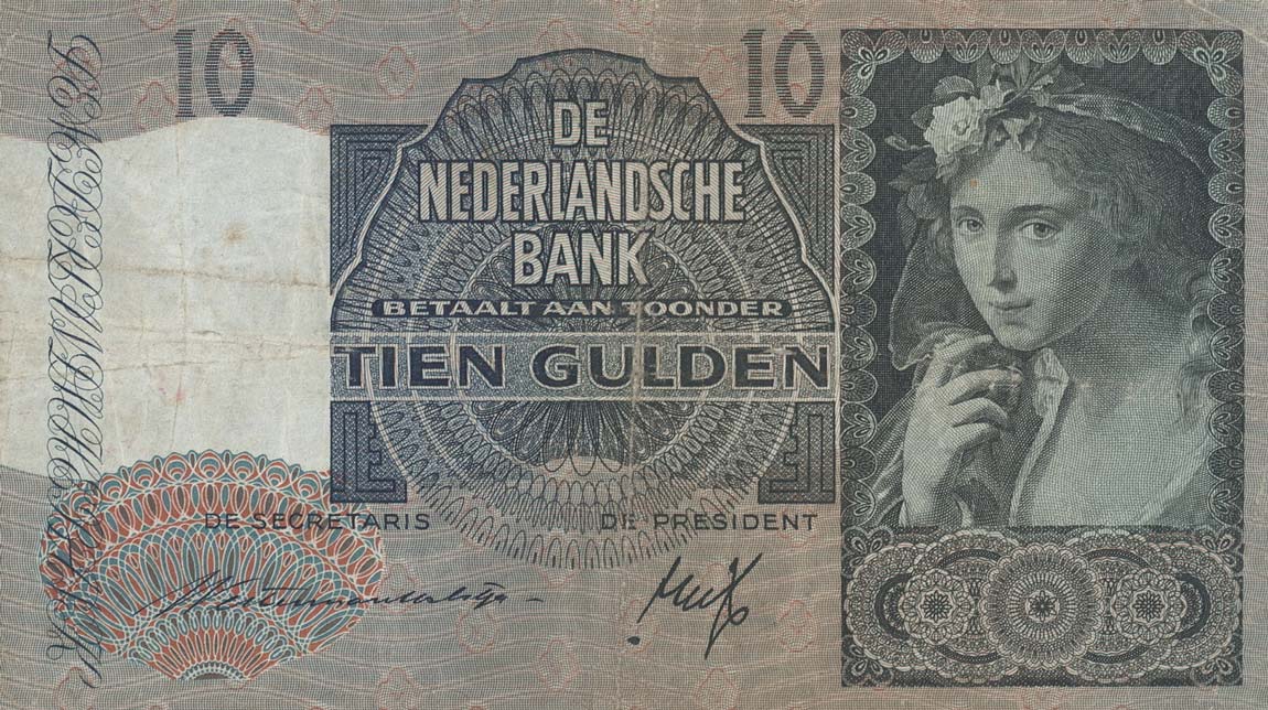 Front of Netherlands p56a: 10 Gulden from 1940