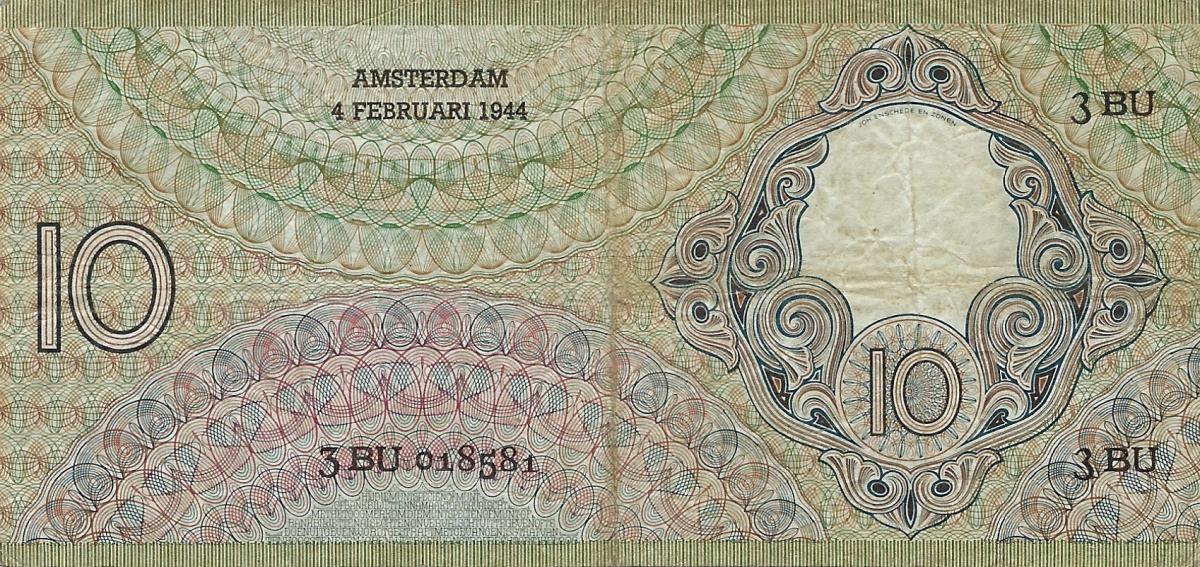Back of Netherlands p59: 10 Gulden from 1943