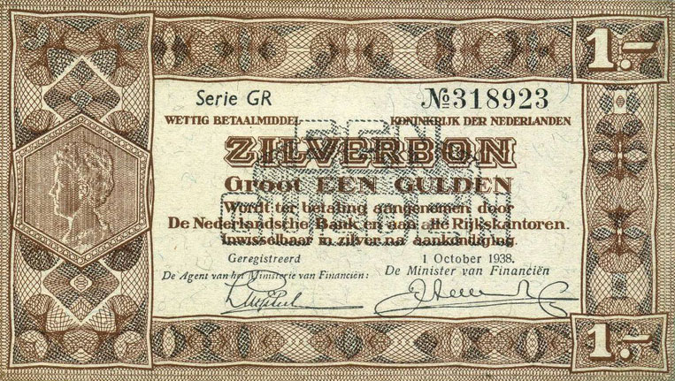 Front of Netherlands p61: 1 Gulden from 1938