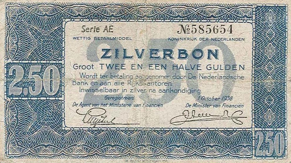 Front of Netherlands p62: 2.5 Gulden from 1938