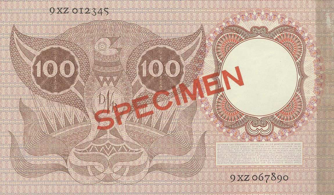 Back of Netherlands p88s: 100 Gulden from 1953