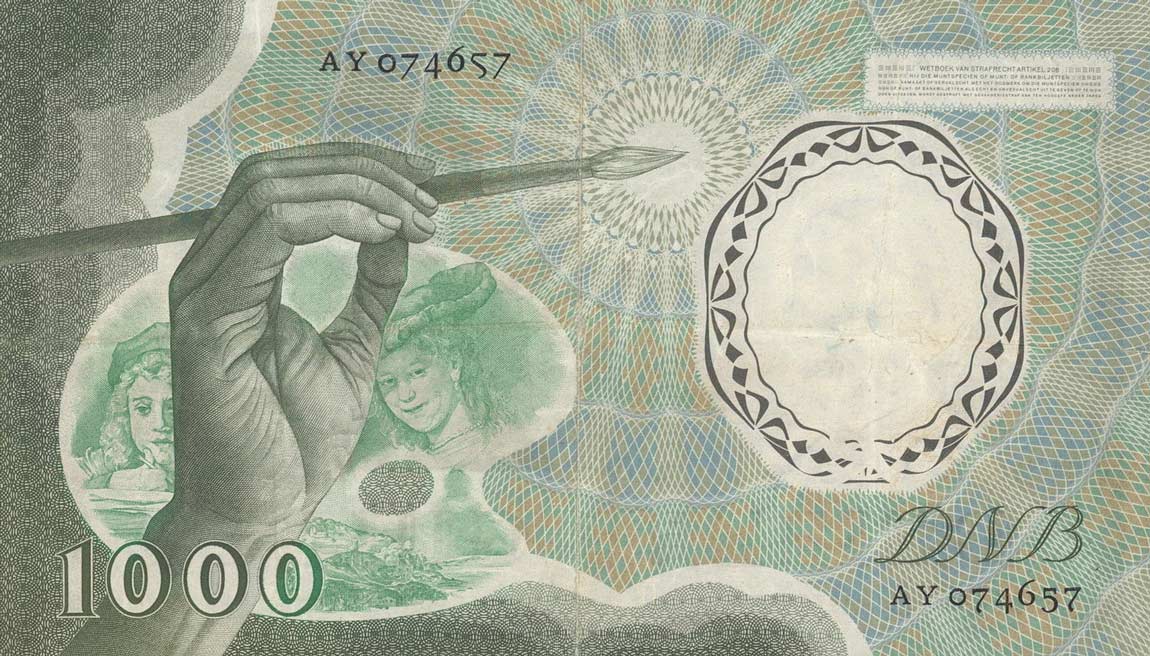 Back of Netherlands p89: 1000 Gulden from 1956