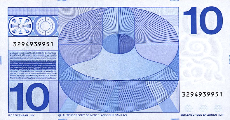 Back of Netherlands p91b: 10 Gulden from 1968