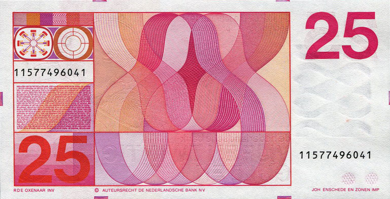 Back of Netherlands p92b: 25 Gulden from 1971