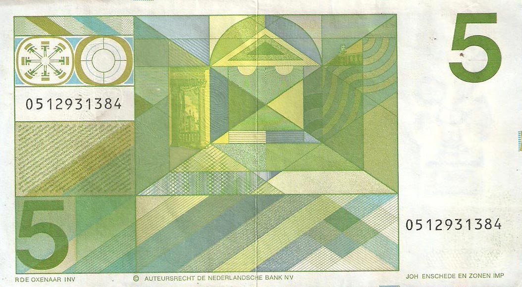 Back of Netherlands p95a: 5 Gulden from 1973