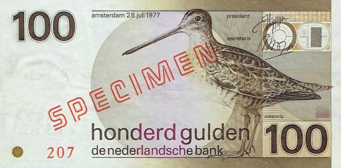 Front of Netherlands p97s: 100 Gulden from 1977