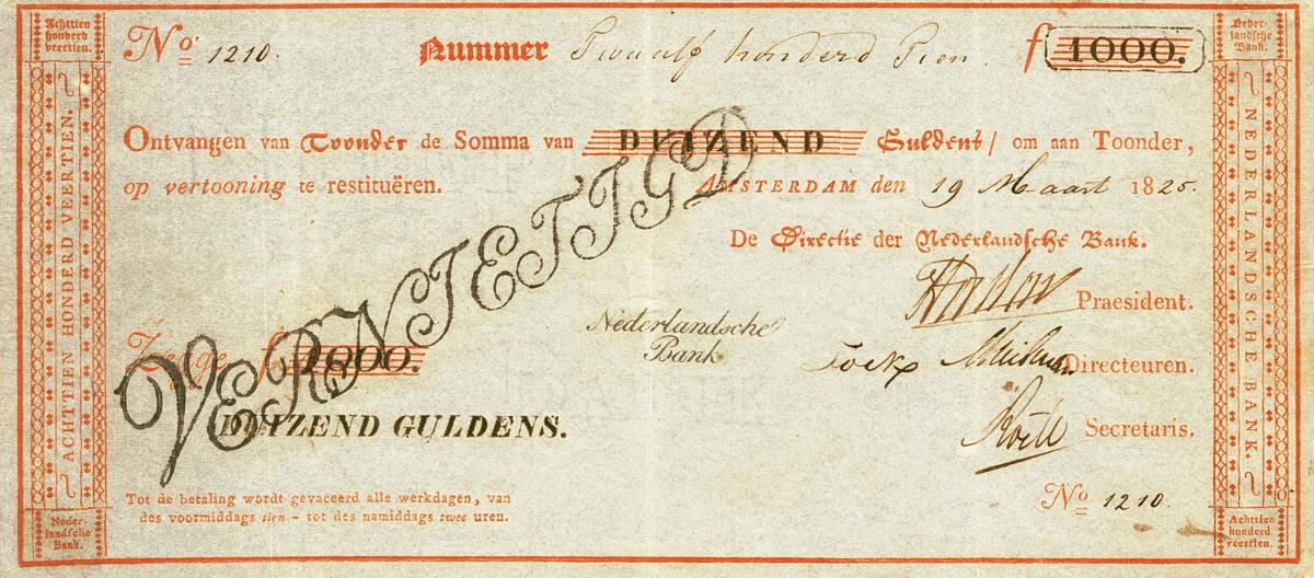 Front of Netherlands pA10: 1000 Gulden from 1814