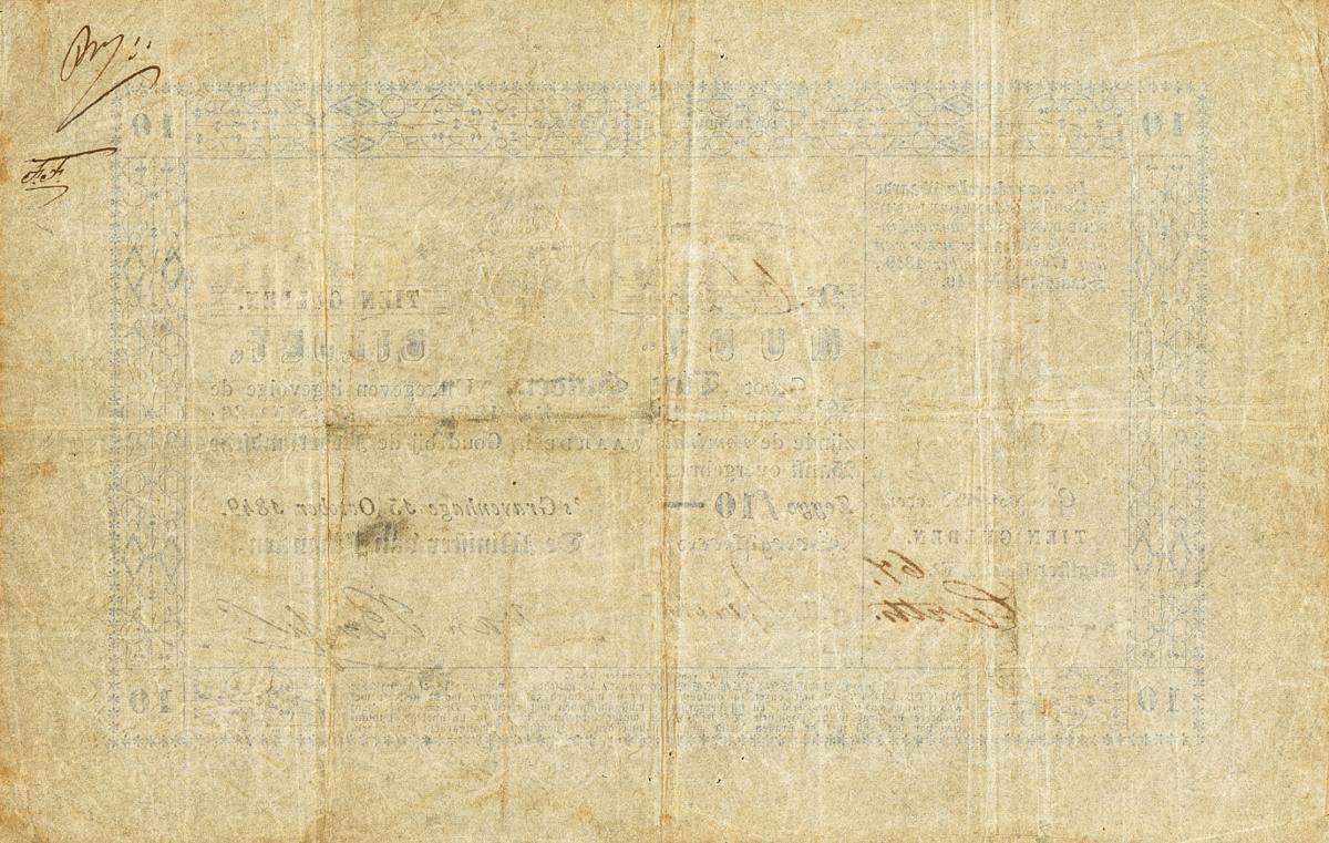 Back of Netherlands pA16: 10 Gulden from 1849