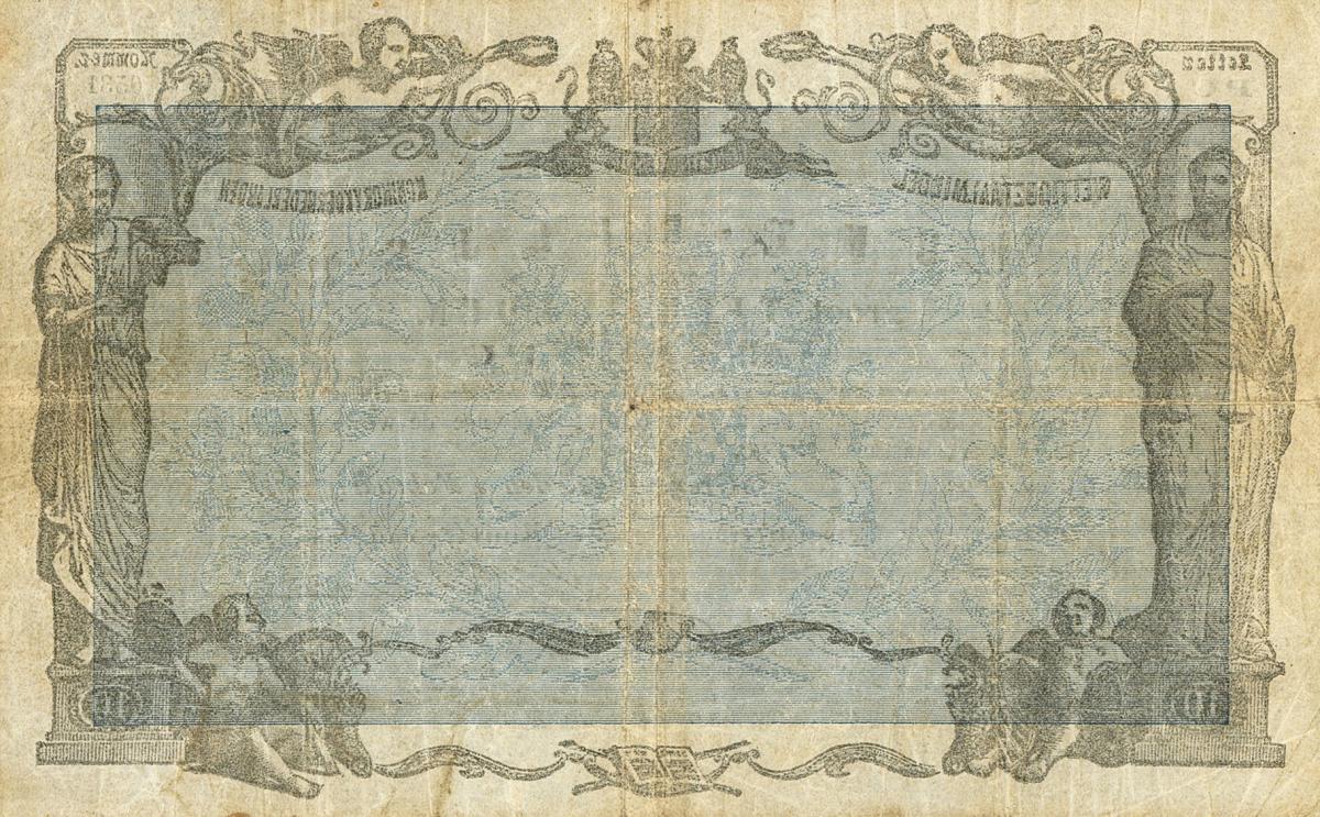 Back of Netherlands pA20: 10 Gulden from 1852