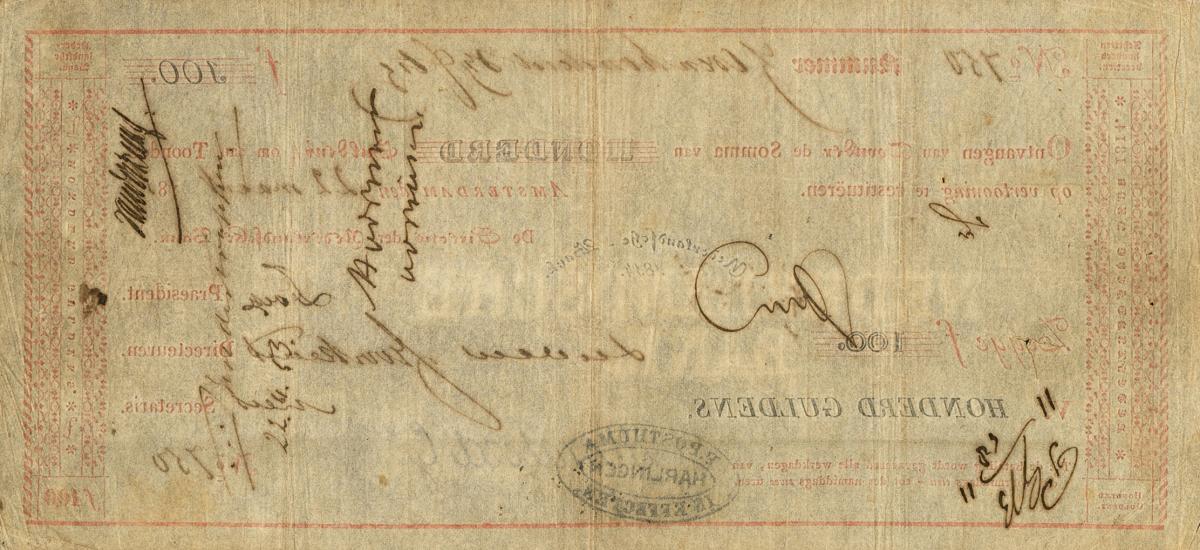 Back of Netherlands pA6: 100 Gulden from 1814