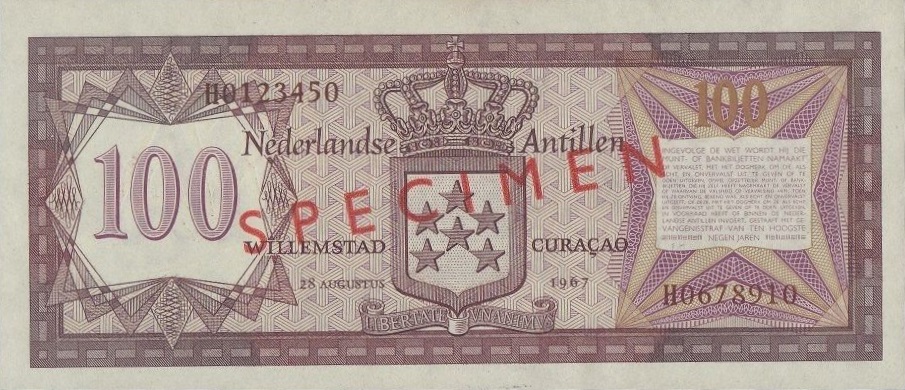 Back of Netherlands Antilles p12s: 100 Gulden from 1967