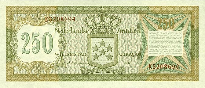 Back of Netherlands Antilles p13a: 250 Gulden from 1967
