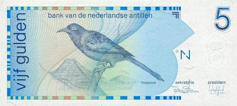 Front of Netherlands Antilles p22a: 5 Gulden from 1986