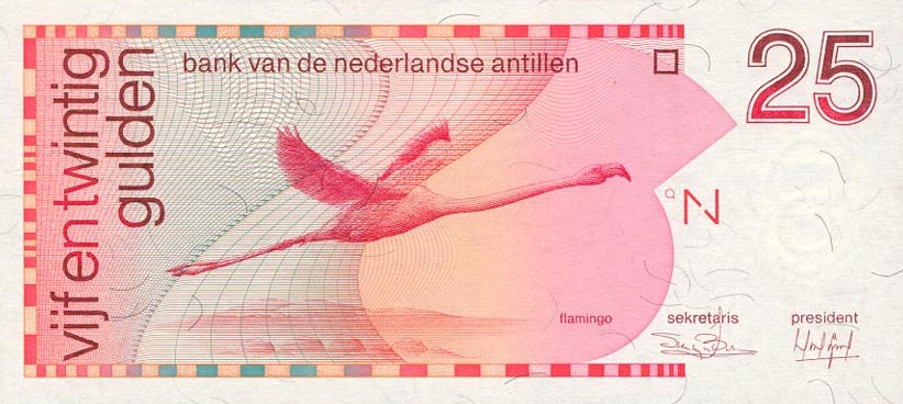 Front of Netherlands Antilles p24a: 25 Gulden from 1986