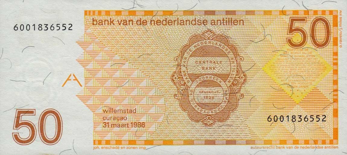 Back of Netherlands Antilles p25a: 50 Gulden from 1986