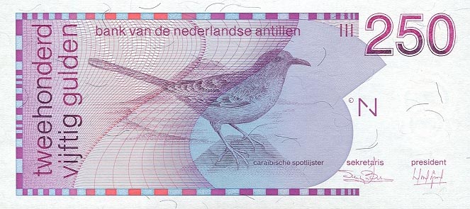 Front of Netherlands Antilles p27a: 250 Gulden from 1986