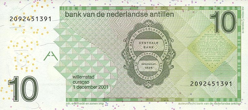 Back of Netherlands Antilles p28b: 10 Gulden from 2001