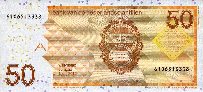 Back of Netherlands Antilles p30f: 50 Gulden from 2012