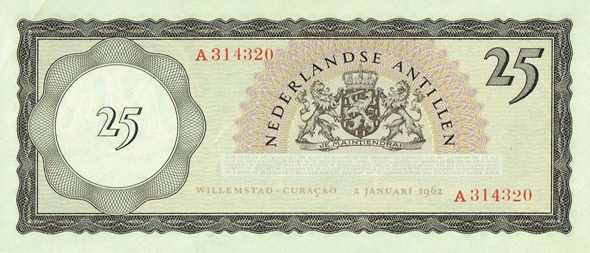 Back of Netherlands Antilles p3b: 25 Gulden from 1962