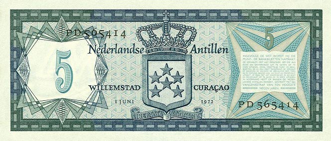 Back of Netherlands Antilles p8b: 5 Gulden from 1972