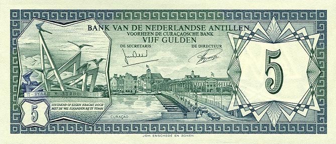 Front of Netherlands Antilles p8b: 5 Gulden from 1972