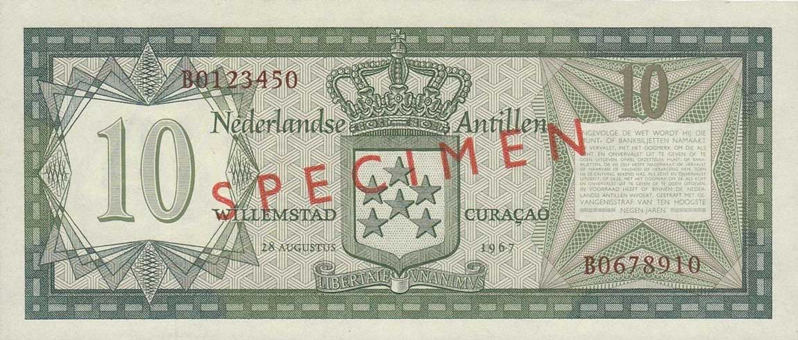 Back of Netherlands Antilles p9s: 10 Gulden from 1967