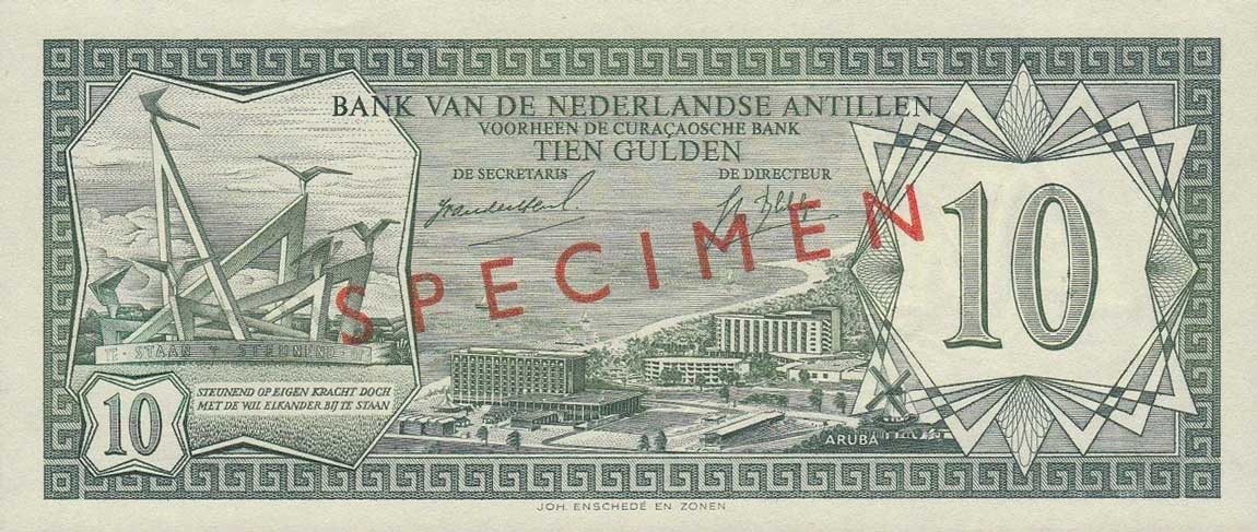 Front of Netherlands Antilles p9s: 10 Gulden from 1967