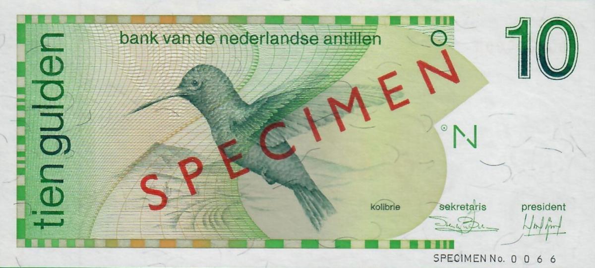 Front of Netherlands Antilles p23s: 10 Gulden from 1986