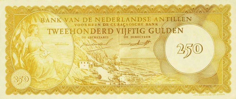 Front of Netherlands Antilles p6a: 250 Gulden from 1962