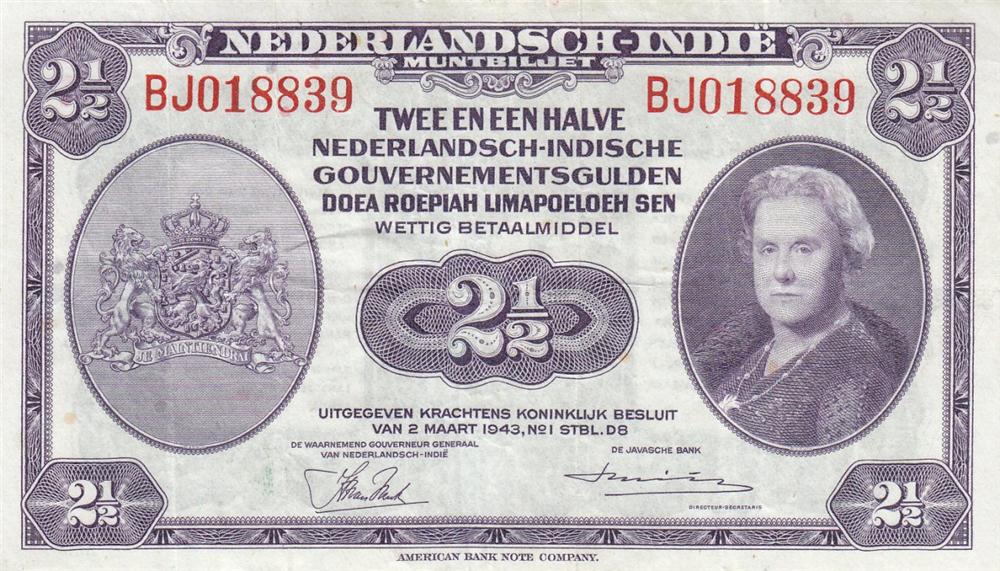 Front of Netherlands Indies p112a: 2.5 Gulden from 1943