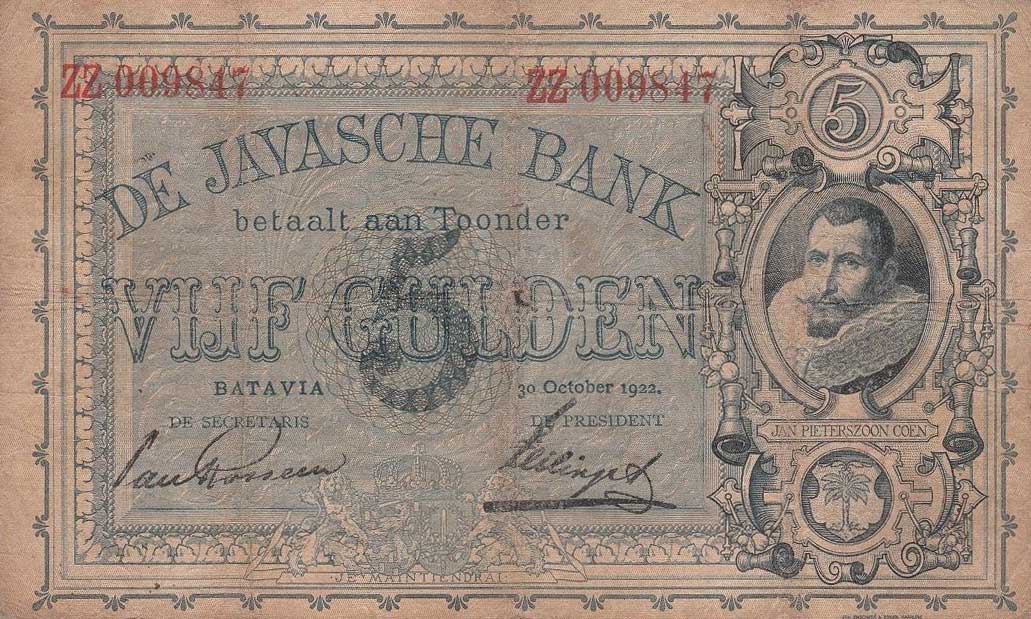 Front of Netherlands Indies p61c: 5 Gulden from 1920