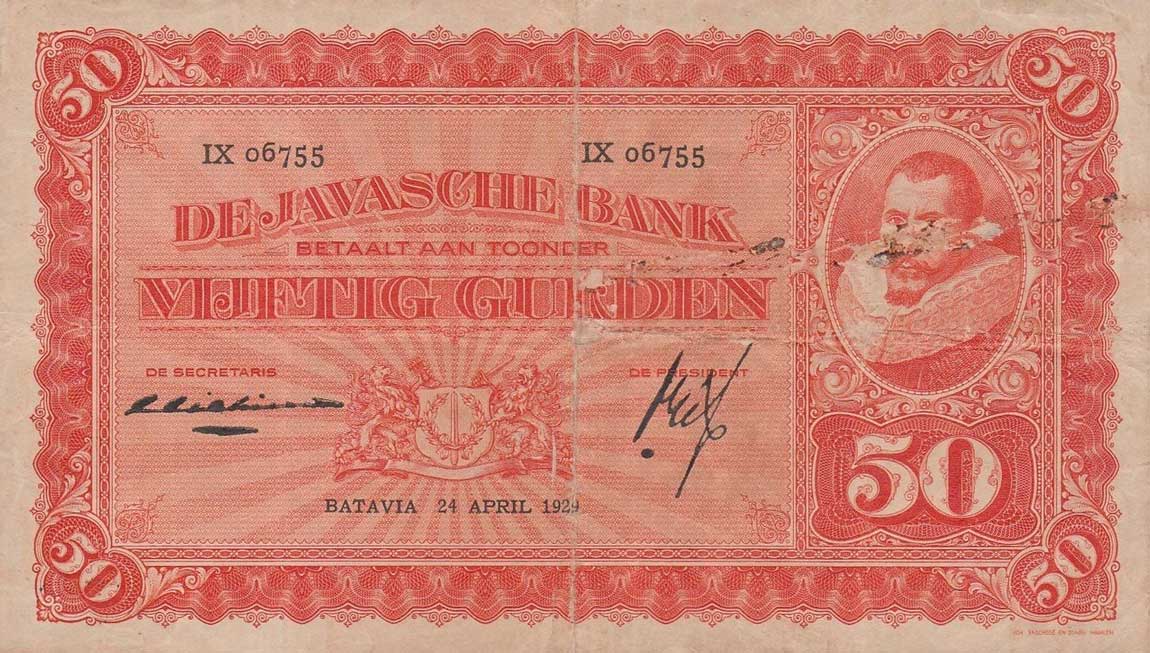 Front of Netherlands Indies p72b: 50 Gulden from 1929
