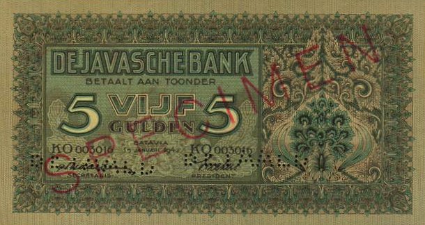 Front of Netherlands Indies p86s: 5 Gulden from 1942
