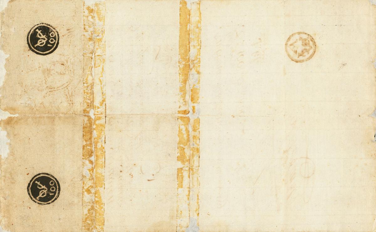 Back of Netherlands Indies pS121: 100 Rijksdaalders from 1805