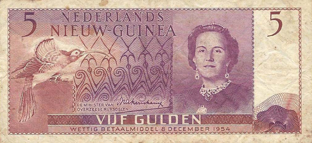 Front of Netherlands New Guinea p13a: 5 Gulden from 1954