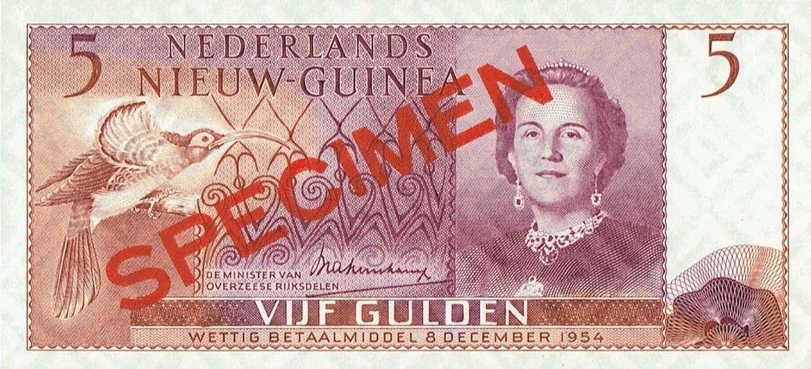 Front of Netherlands New Guinea p13s: 5 Gulden from 1954