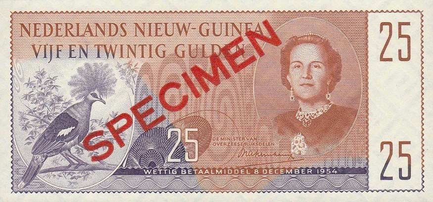 Front of Netherlands New Guinea p15s: 25 Gulden from 1954