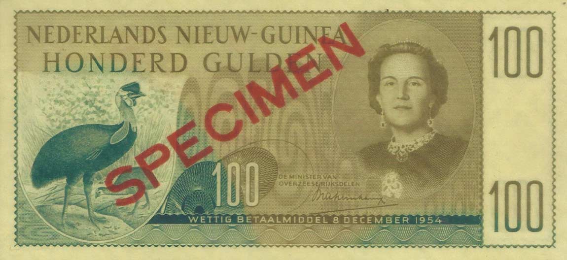 Front of Netherlands New Guinea p16s: 100 Gulden from 1954